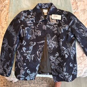Chico's Navy and Light Blue Patterned Blazer